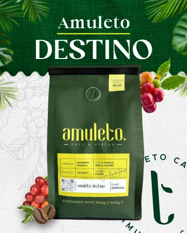 Café Especial Amuleto Destino variedad Bourbon Rosado en grano de tostión medio (340gr)